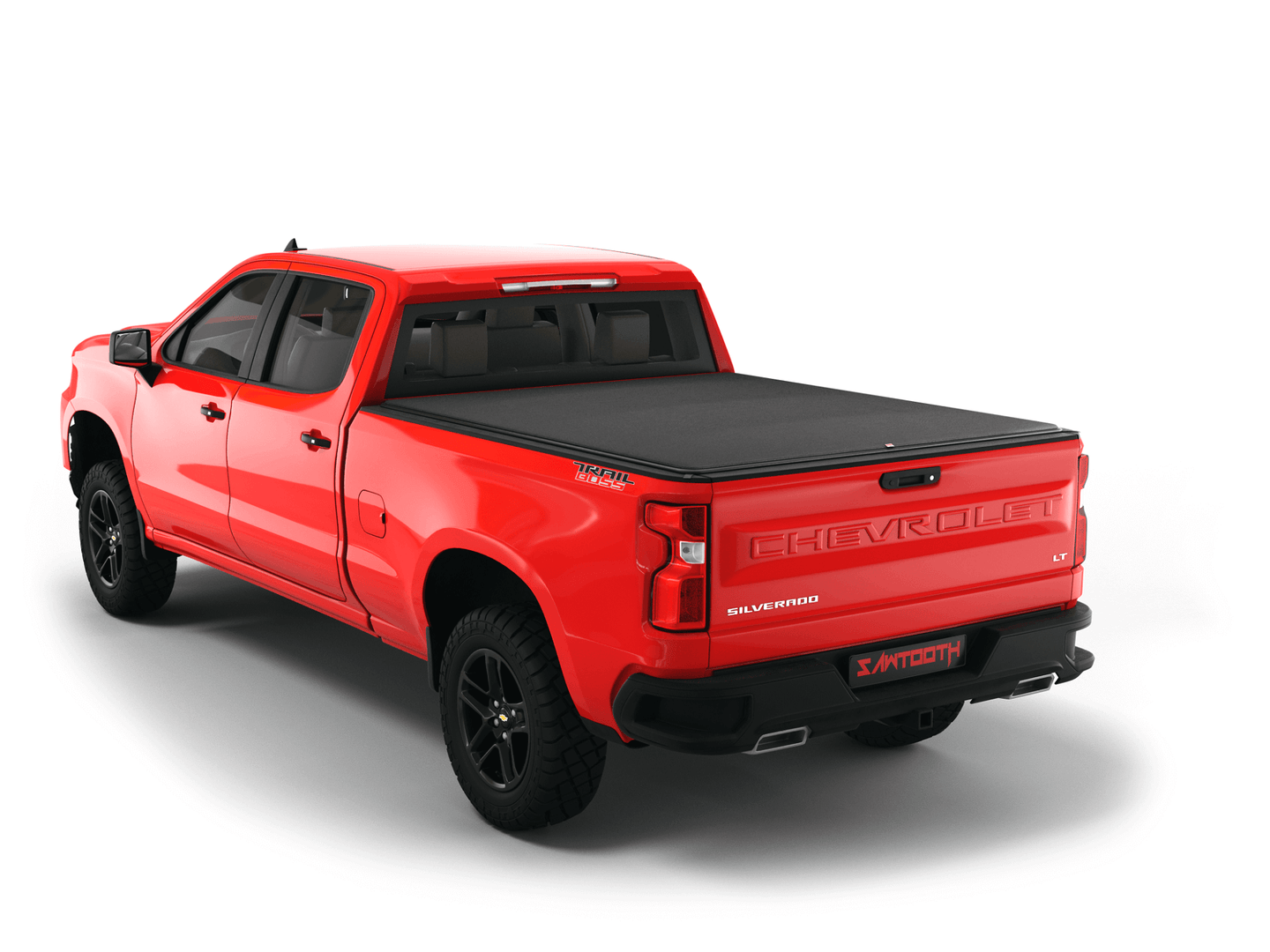 Red Chevrolet Silverado 1500 / GMC Sierra 1500 with flat Sawtooth Stretch expandable tonneau cover